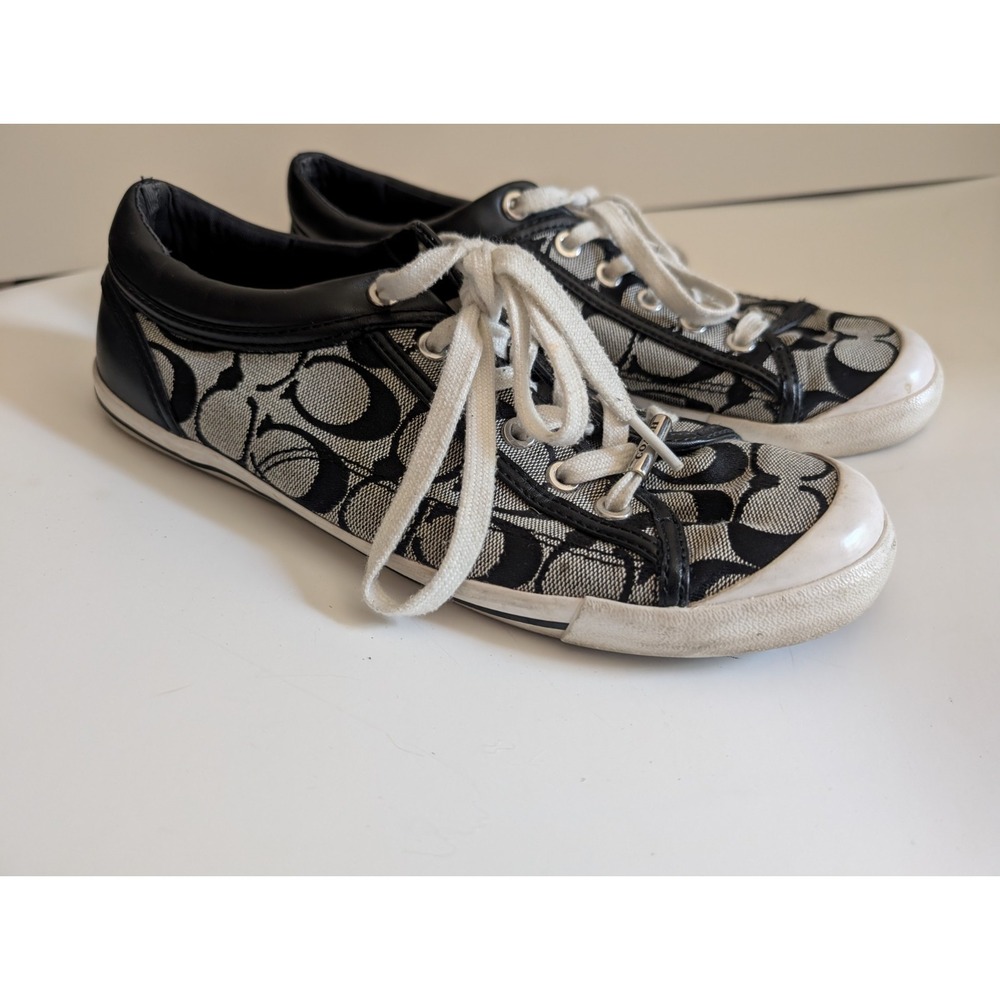 Coach Francesca Black Signature C Sneakers Women's Size 9B A5012 Canvas Leather - Picture 2 of 11